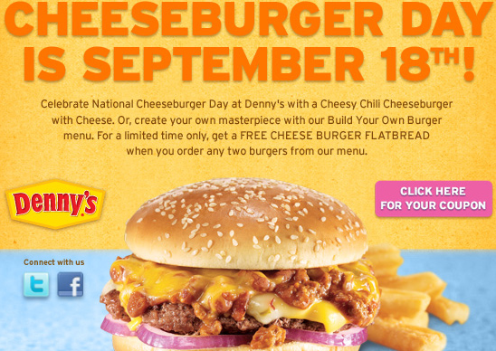 FREE CHEESE BURGER FLATBREAD AT DENNYS THRU 9-29-2012
