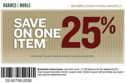 Barnes And Noble Coupon Code For 25 Off One Item